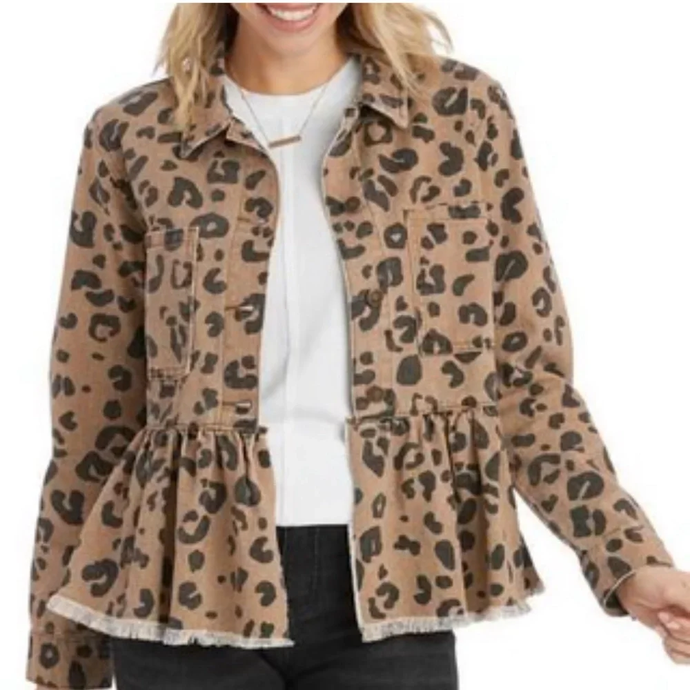 Mud pie Sz Large Leopard Peplum Jacket NWT - Picture 2 of 11